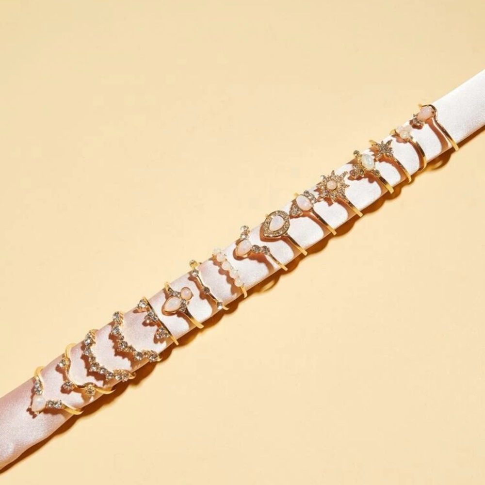 Pink Rhinestone Ring Set of 16